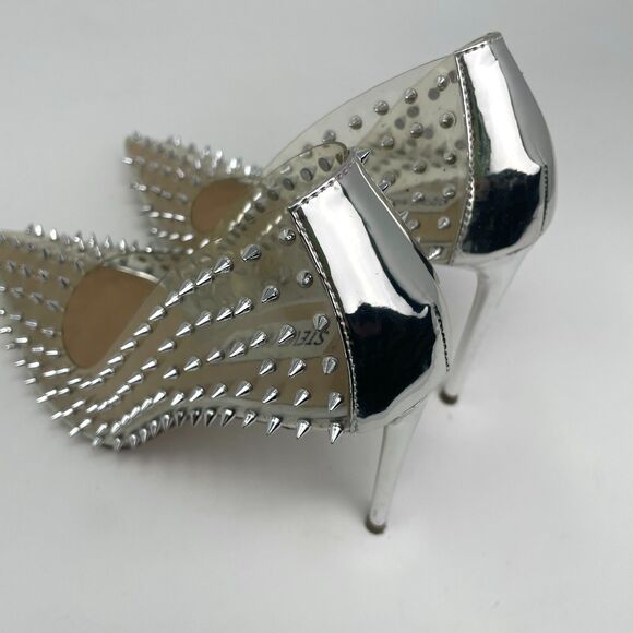 Steve Madden Shoes Wmns 7.5M Clear PVC Silver Vala Spiked Pointed Toe Heels Glam - Picture 5 of 9